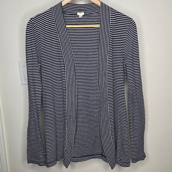 J. CREW Blue & White Striped Open Front Long Sleeve Top Lightweight Cotton Sz XS - Picture 1 of 5